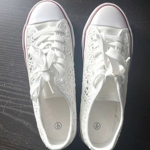 White low top mesh cut out shoes